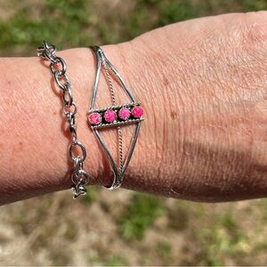 925 Sterling Silver Hot Pink Opal Cuff